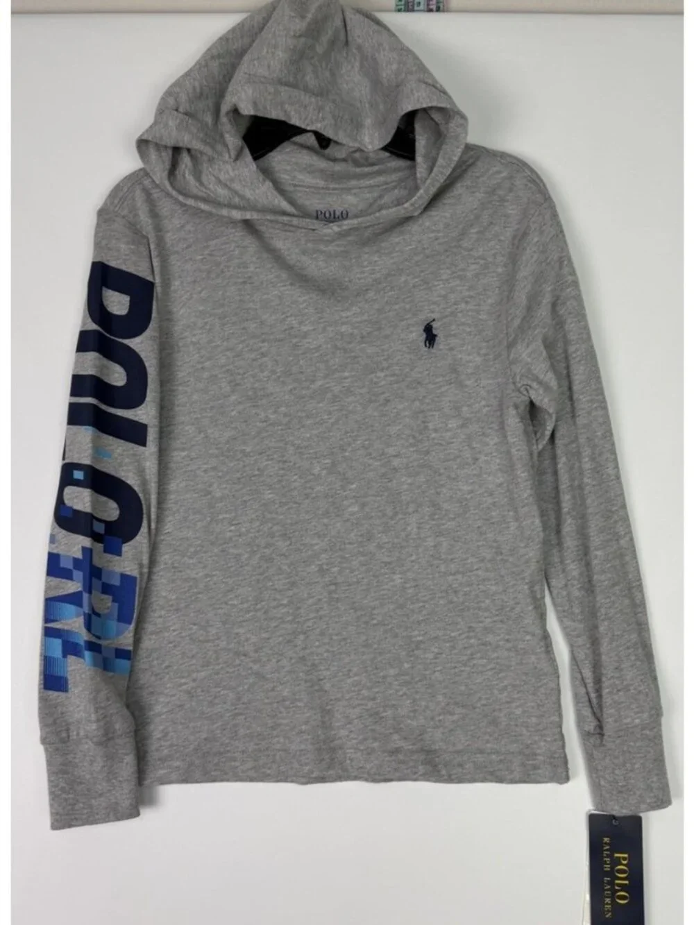 Polo Ralph Lauren Boys Hoodie Shirt Size S 8 NWT Gray Cotton Long Sleeve Top